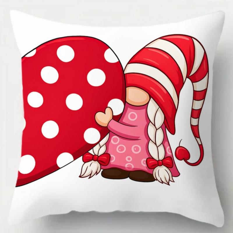 Vikama 4 Valentine'S Day Pillowcases, Heart And Gnome Designs, Machine Washable, Perfect For Home Sofa Decor