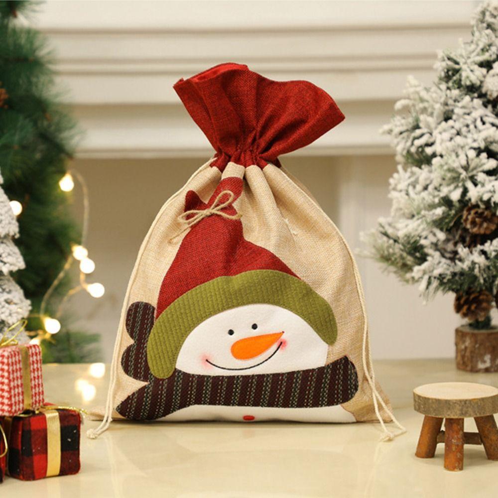 Cartoon Santa Snowman Deer Christmas Gift Bag Dimity Multicolor Christmas Apple Bag Large Capacity Two Sizes