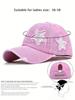 Pink Embroidered Star Washed Distressed Baseball Cap With Ponytail Opening For Women