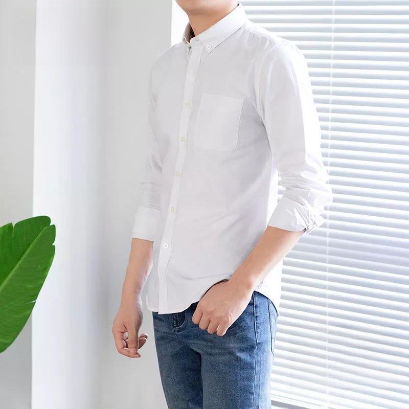 Men's Casual Cotton Oxford Long Sleeve Shirt - Slim Fit, Korean Style, Youth To Middle-Aged, Spring To Autumn