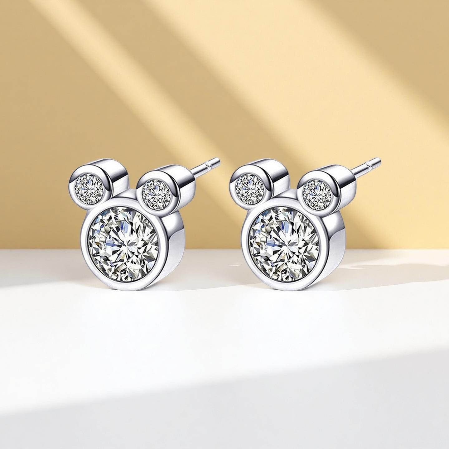 Rhinestone Zirconia Silver Stud Earrings - European American Style Electroplated медный