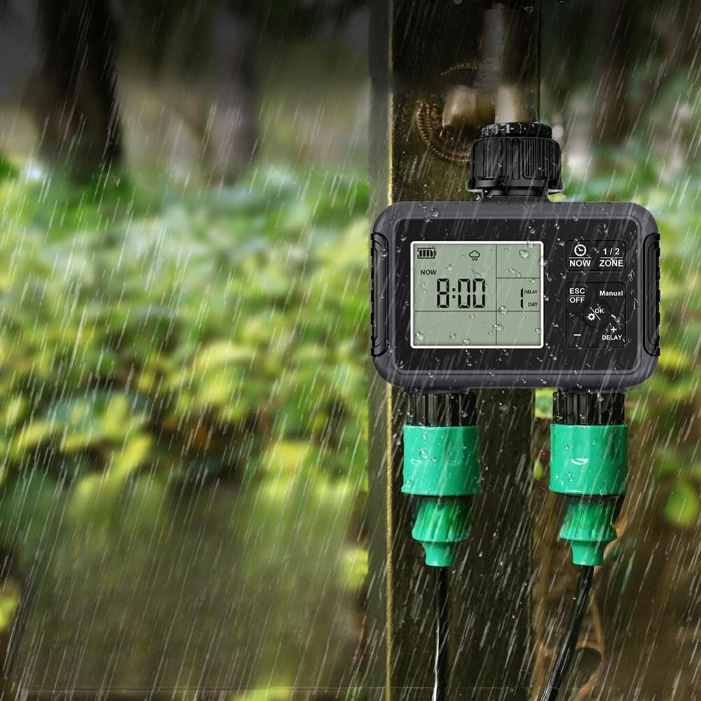 For Outdoor Irrigation Black Water Timer Irrigation Unit Rain Delay Up To 15 Days Operates Two Independent Zones