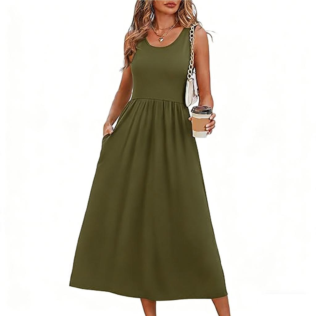 Women's clothing summer European and American neck printing pendulum sleeveless vest pocket dress