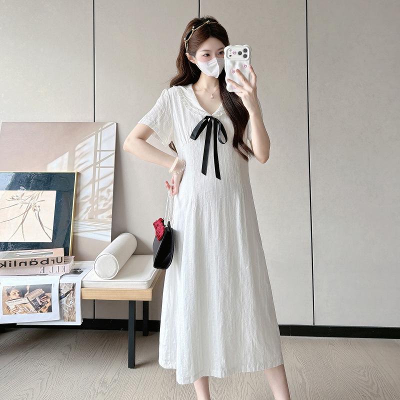 2026 Elegant White Maternity Short-Sleeved Long Summer Dress XL