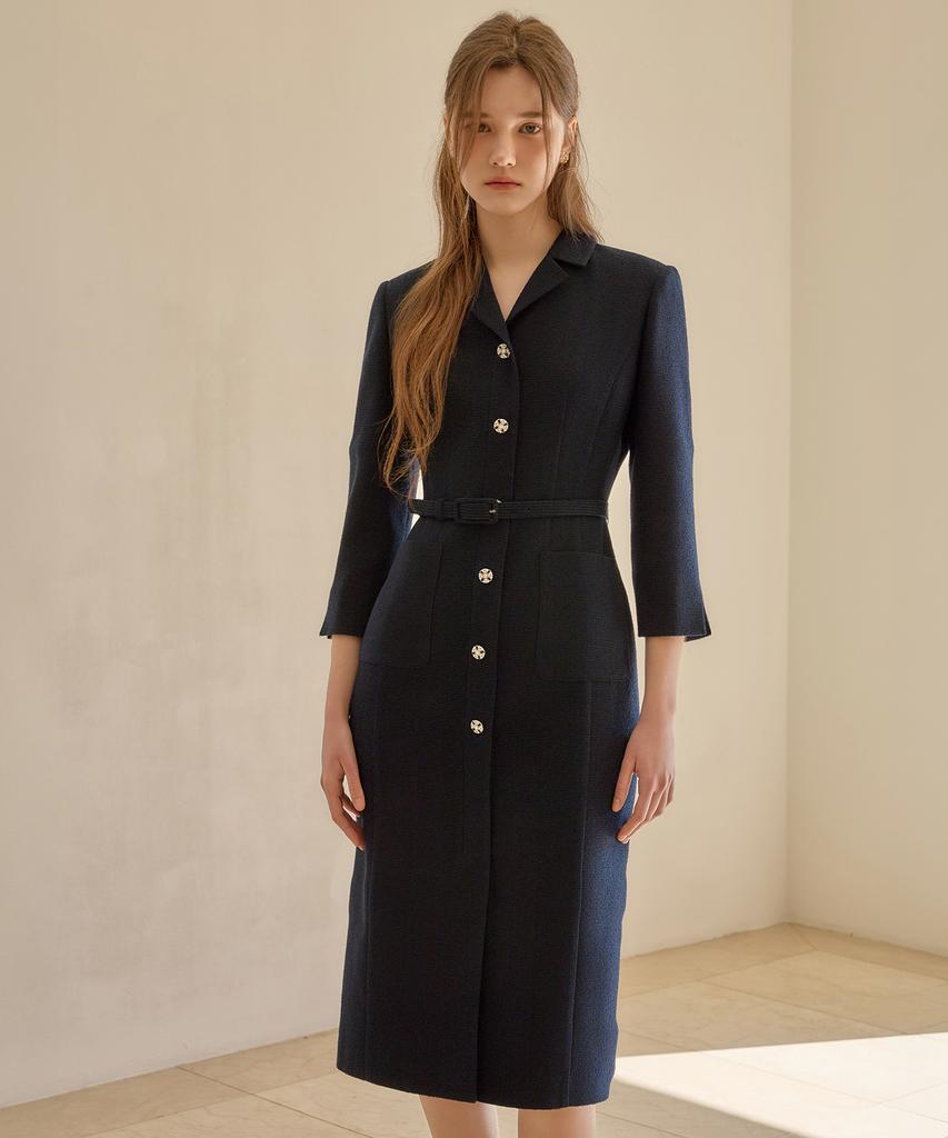 Julie And Kara 26Ss Calla134 Shebigins Serena Tweed Dress Navy