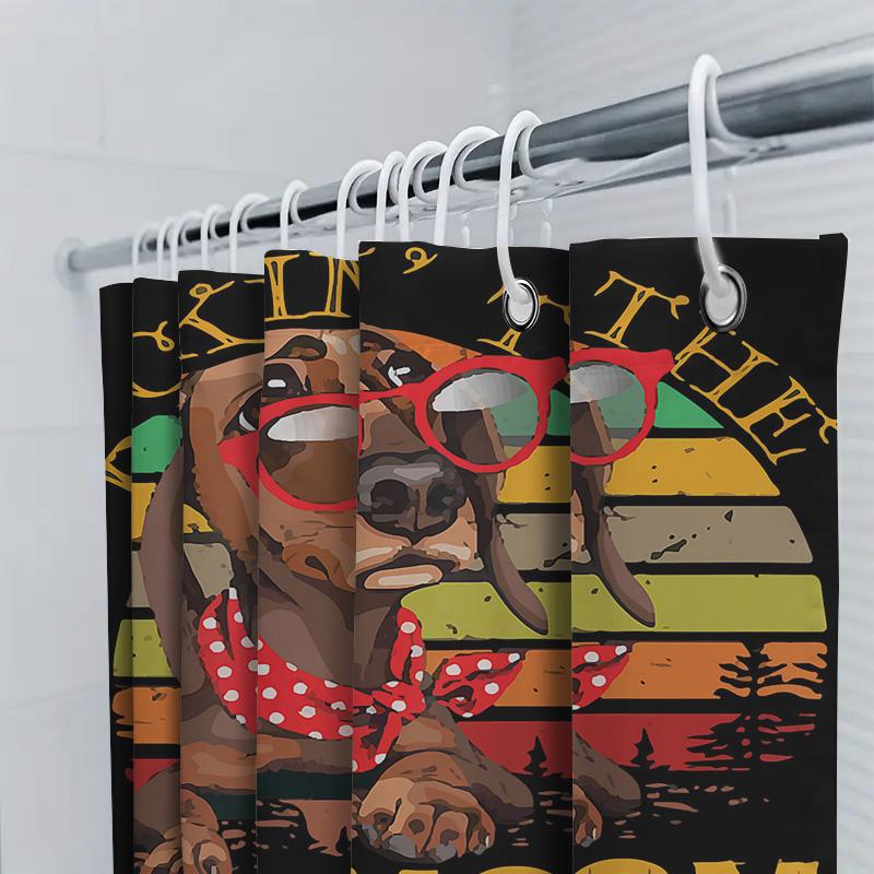 Vintage Rockin The Dog Mom Shower Curtain Hipster Decor For Your Bathroom With Red Glasses Polka Dot Bandana