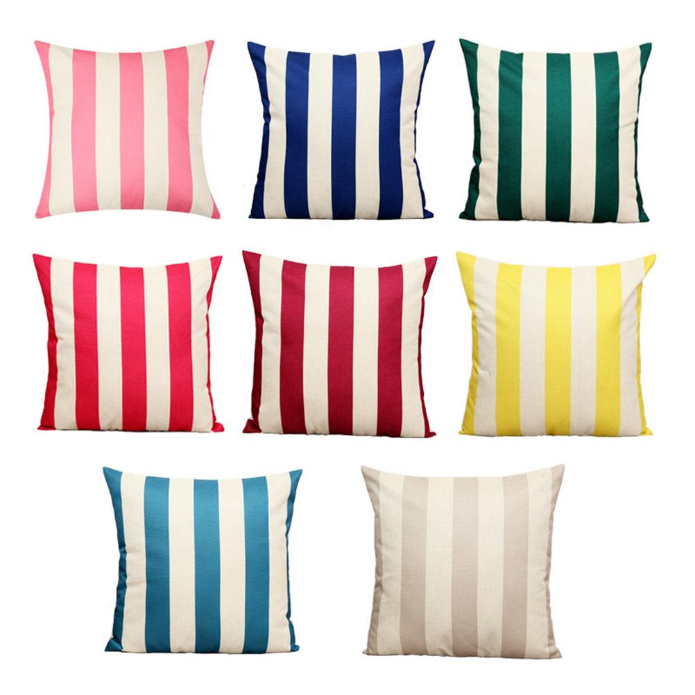 1Pcs Linen Pillowcase Cover 45x45cm Red Striped Pattern Couch Kissen Decoration Throw Pillow Case for Lounge Throw Pillow Cover