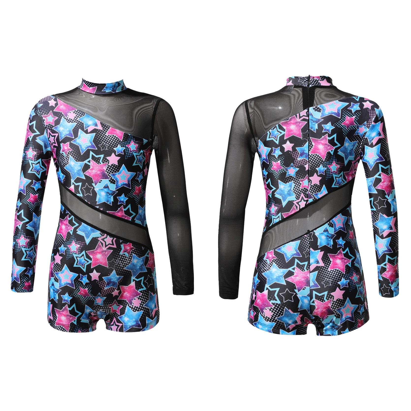 

Детский гимнастический купальник для девочек-подростков, комбинезон для балета и танцев, сетчатый спортивный купальник с длинными рукавами, детский комбинезон для танцев, боди 11-12 Years чёрный/синий