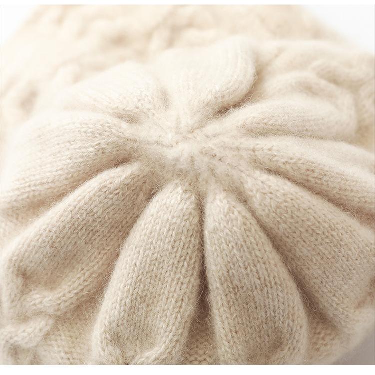 100% Pure Cashmere Women's Versatile Chunky Knit Fisherman Hat - Thickened Warm Solid Color for Casual Wear