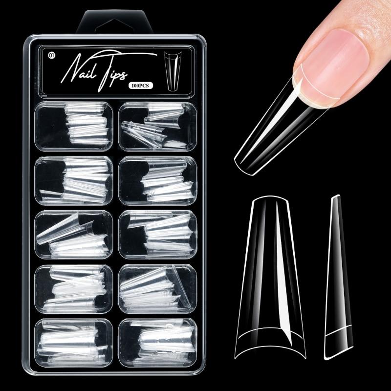 Alomd/Coffin/Square/Stilettos Fake Nail Tips,Clear Acrylic False Nail 10Sizes Press On Nail for DIY Nail Extensions
