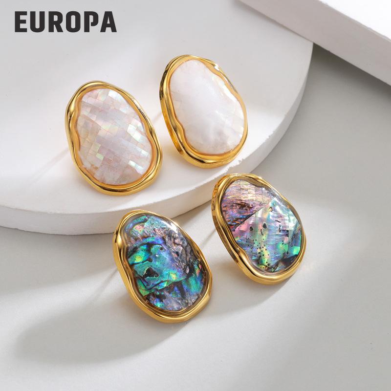 

Mother of Pearl Earrings for Women, Geometric Oval Stud Earrings, Vintage Minimalist Jewelry, Unique Shell Gift чёрный