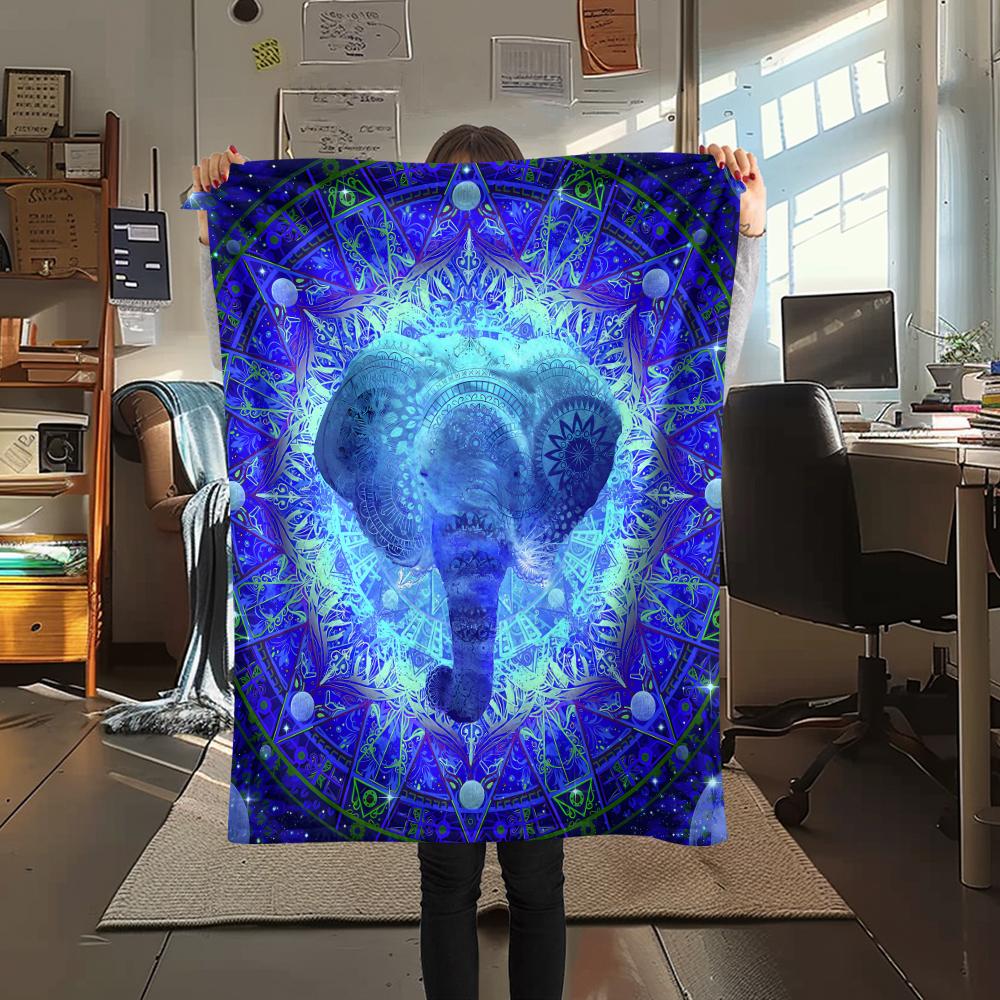1Pc Abstract Elephant Print Flannel Blanket, High quality Comfortable for All Seasons, Home Decor, Warmth and Comfort, Perfect for Gifts