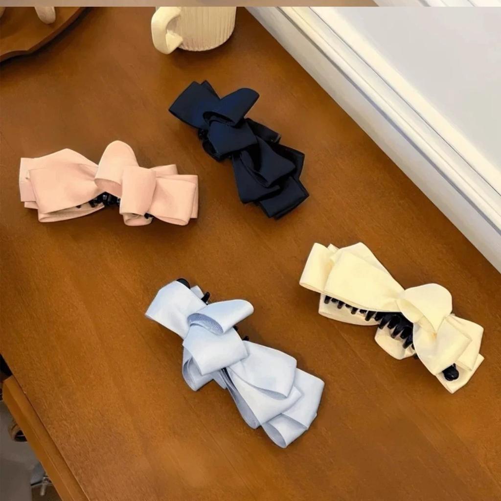 Korean Black Satin Bow Banana Clip Women's Back Head Hair Vertical Clip Temperament Ponytail Clip Hairpin Headdress