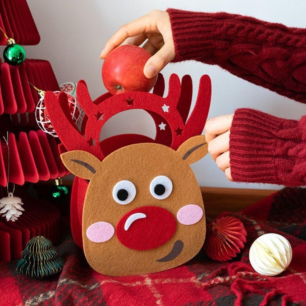 Niedlicher Weihnachtsbaum Weihnachts-Handtasche Elch Filzstoff Geschenktasche Tragbar Kawaii Süßigkeiten Strumpftasche