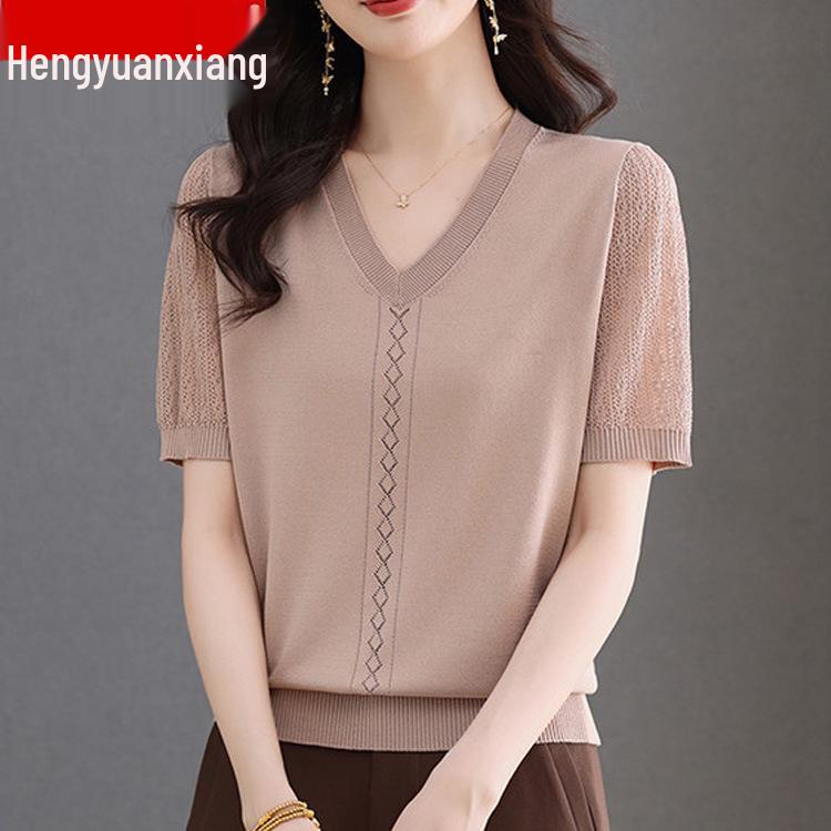 Hengyuanxiang 2025 Women's 100% Pure Wool Round Neck Sweater - Versatile Knit Top for Outerwear or Innerwear