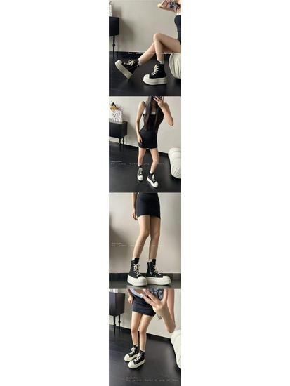 Spring 2025 Women's High-top Canvas Platform Shoes - Casual Lace-up Boots for Skirts