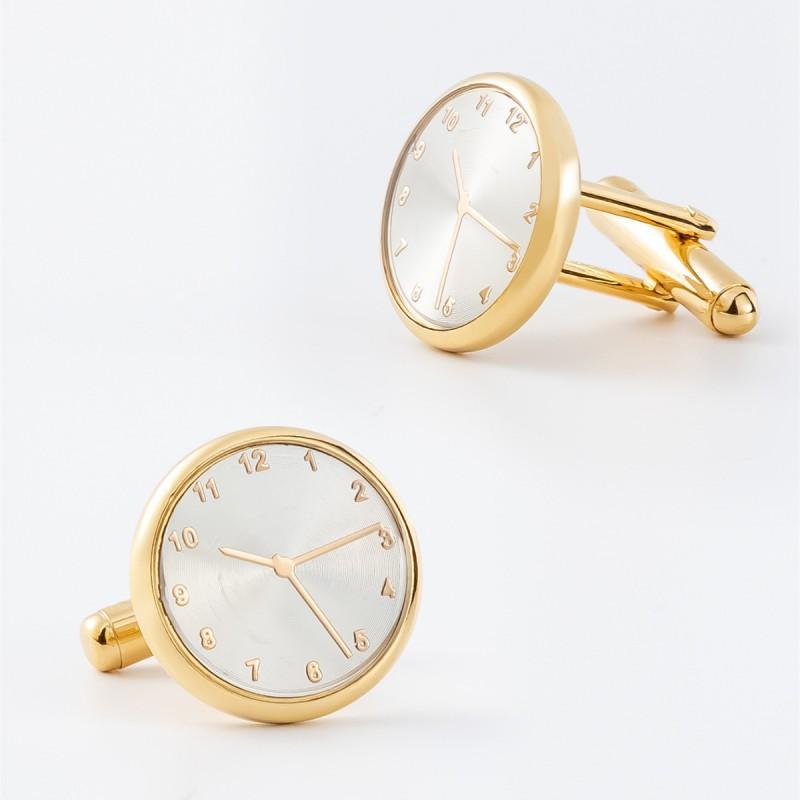 Electroplated Gold Circular Blue White Watch Clock Pattern Design Cufflinks golden