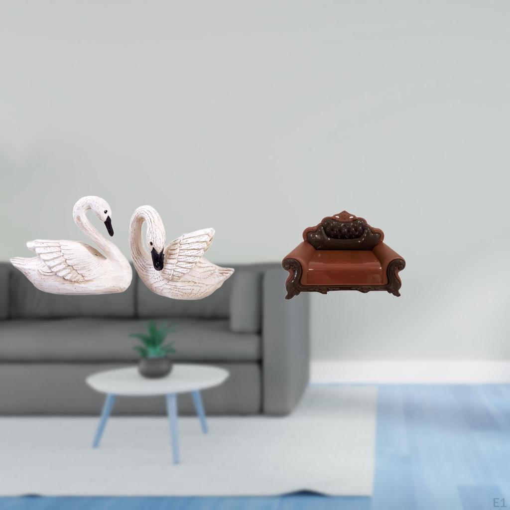 Elegant Swan Couple Figurines And Miniature Sofa Chair Model for Home Office Bedroom Living Room