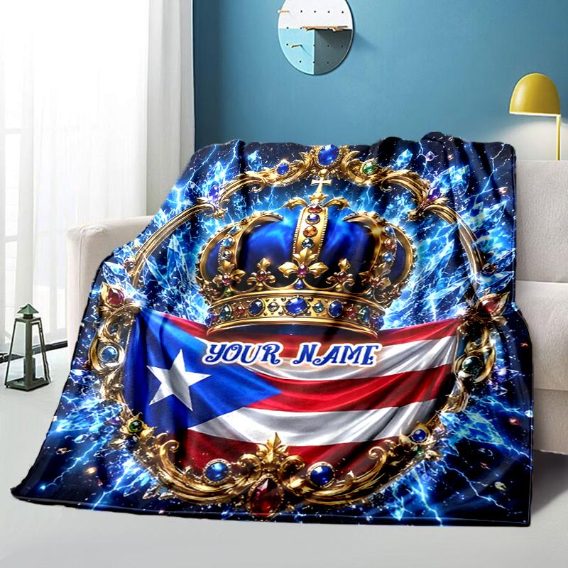 1PC Custom Name Puerto Rican Pride outdooor Flannel blankets Throw Blanket All-Season Throw Gift Bedspread for Couch, Bed, Camping Holiday Birthday gi