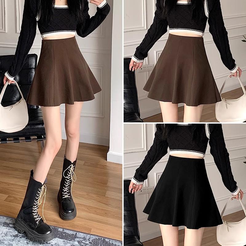 

A-line High Waist Woolen Skirt - Women s 2025 Fall/Winter Slimming Mini M чёрный