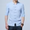 Camicie di Lino di Cotone da Uomo Camicia Slim a Maniche Corte con Colletto alla Coreana Stile Cinese Camisa Masculina