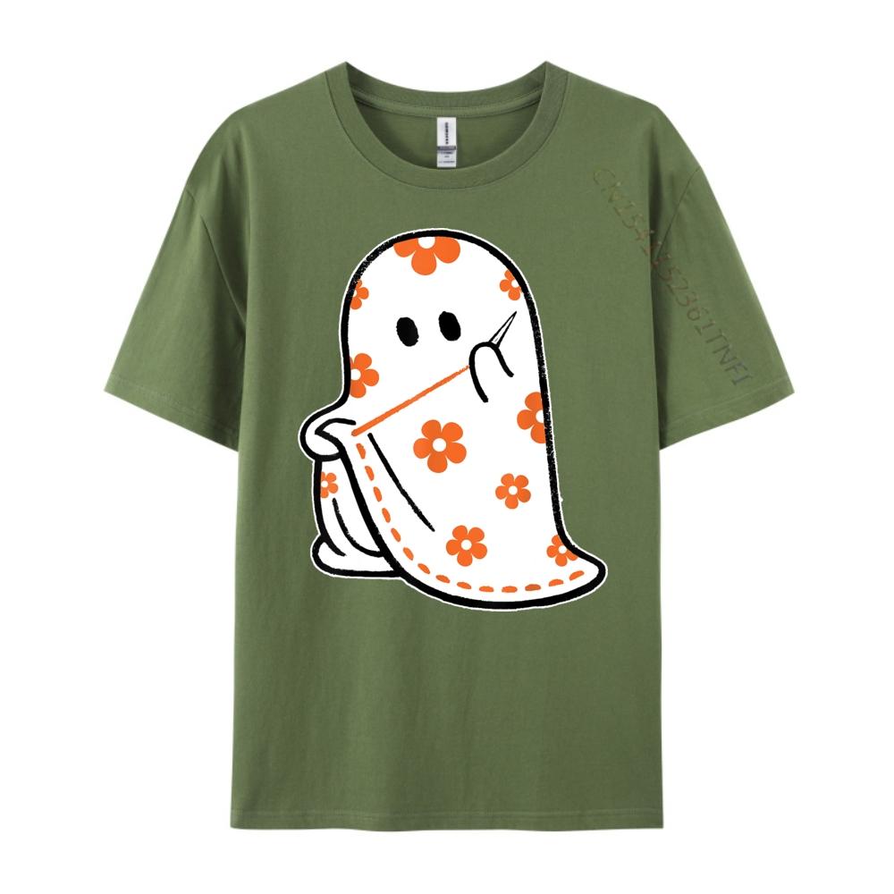 Halloween Costume Sewing Ghost Boo Funny Sewing Lovers Women White Graphic Tee Natural Tops Alphabet