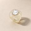 See-Through Resin Fashion Ring with Bold Square Profile, Raised Faceted Centerpiece and Accent Border for Outfit Styling