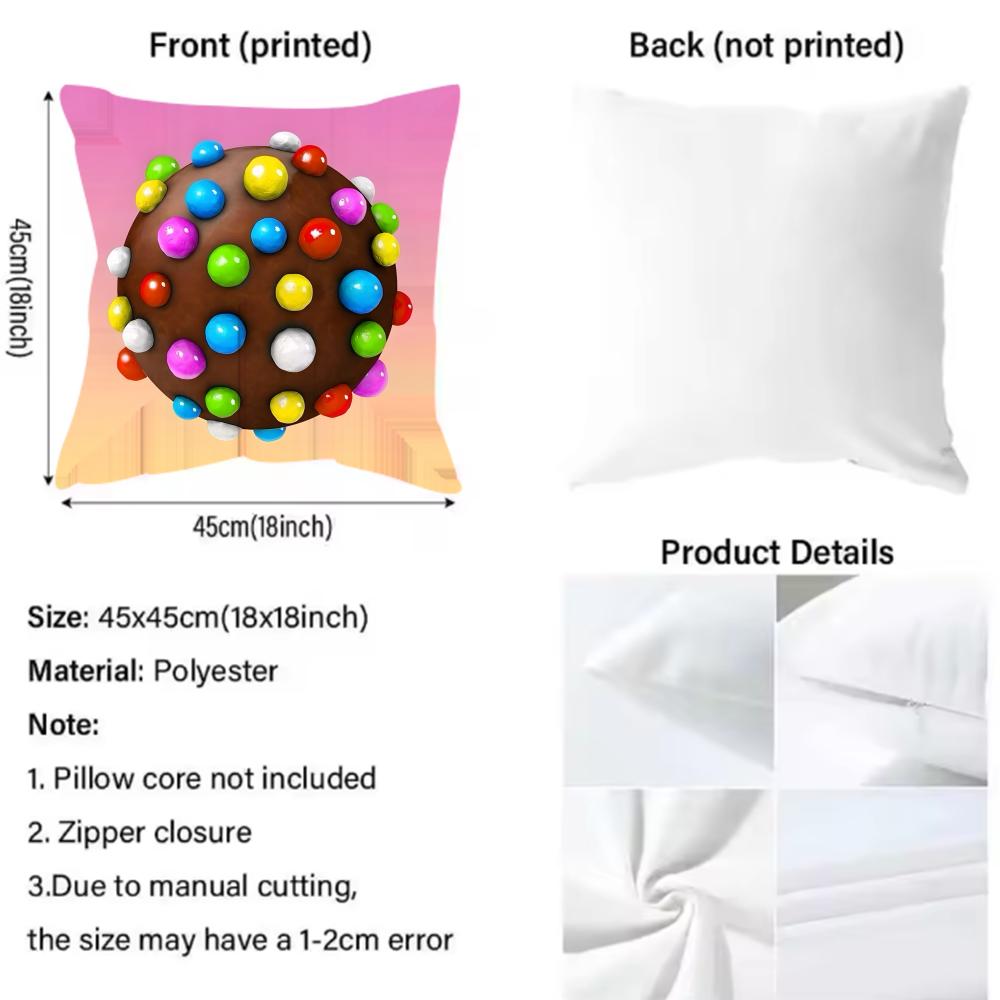 Games C-Candy Crush Sagaes Cushion Cover Pattern Printed Pillowcase for Living Room Sofa Cushion Cover & Bedroom Decor