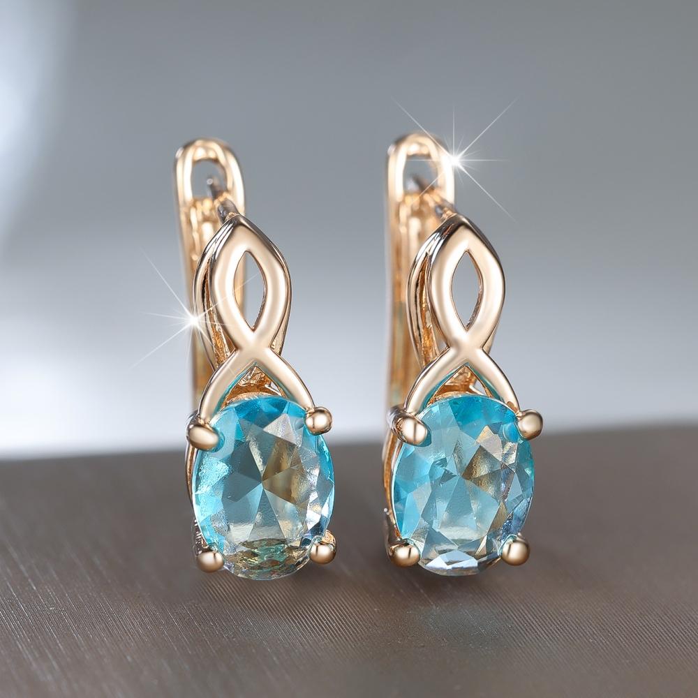 

Модные серьги с овальным цирконом светло-голубого цвета для женщин, винтажная золотистая свадебная бижутерия морской синий