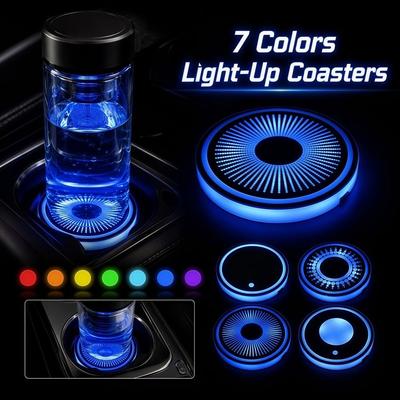 Posavasos de Luz Colorida de 7 Colores Posavasos Inteligente con Sensor de Luz Ambiental Decoración para Vehículo