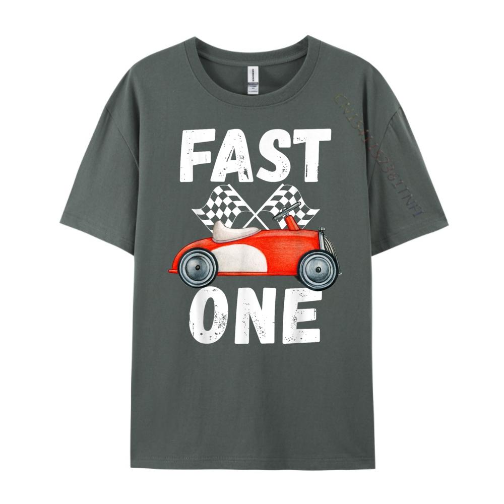 One Year Race Car 1st Birthday Fast One This Little Racer Mens Clothing 2025 Cheap Big Size Tee Shirt
