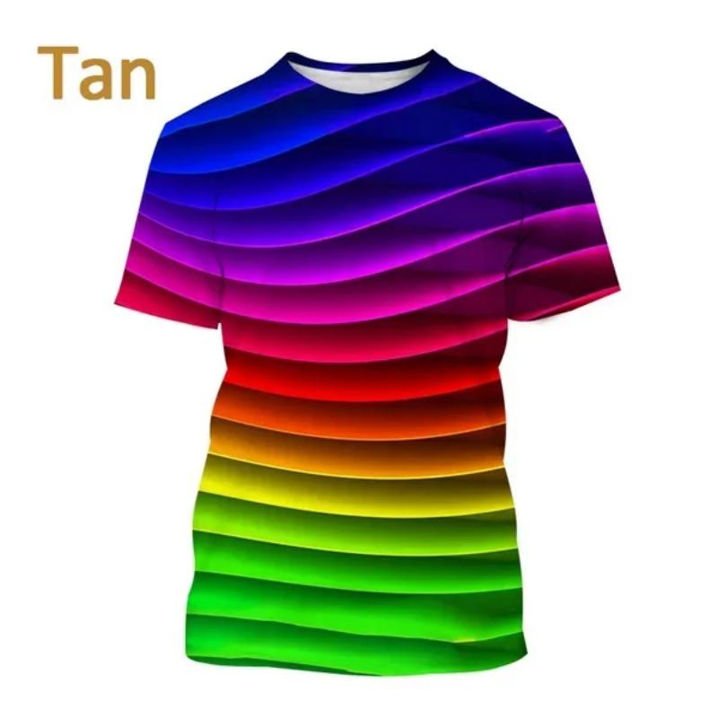New Fashion Stripes Vertigo Casual Round Collar Unisex Short Sleeve Colorful Striped Personality 3D Printing T-Shirt