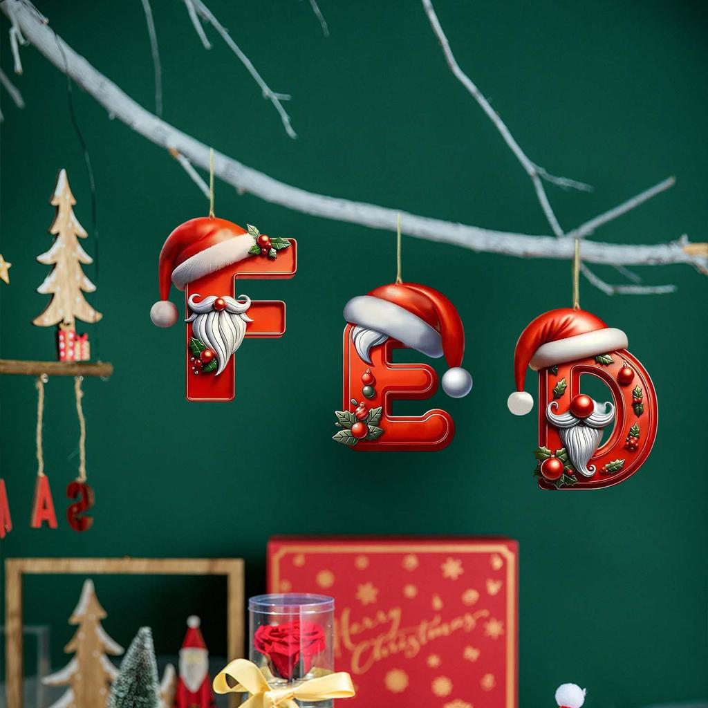 2D Christmas Hat 26 Letter Pendant Christmas Tree Home Decoration Acrylic Flat Car Pendant