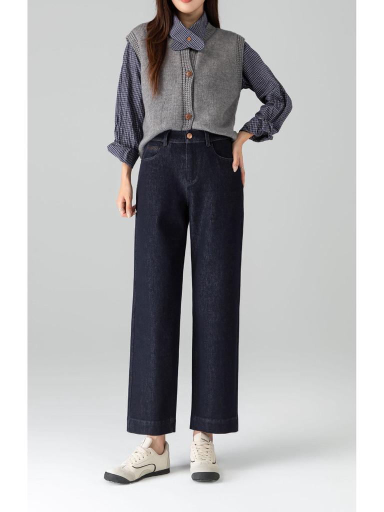 360 High Waist Cropped Straight Leg Cane Denim Jeans For Women - Versatile Casual Style