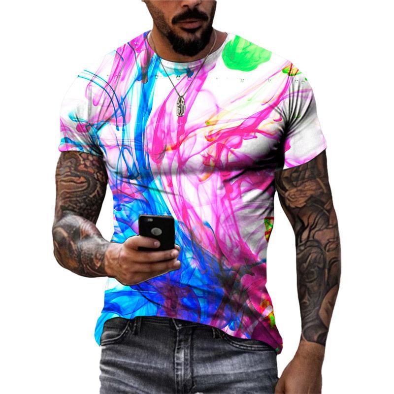 Colorful Graffiti Graphics T Shirts Summer Fashion Short Sleeve 3D Ink Splash Printed T-shirts S