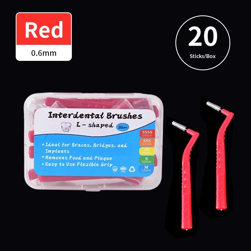 

20Pcs 0.6-1.2mm L Shape Interdental Brush With Box Orthodontic Dental Tool Teeth Cleaning Toothpick Oral Hygiene Dental Flosser красный