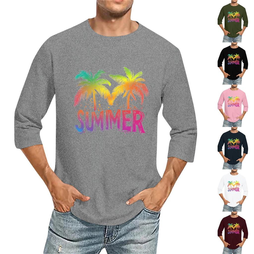 Męski kolorowy top T-shirt z okrągłym dekoltem i rękawem 3/4
