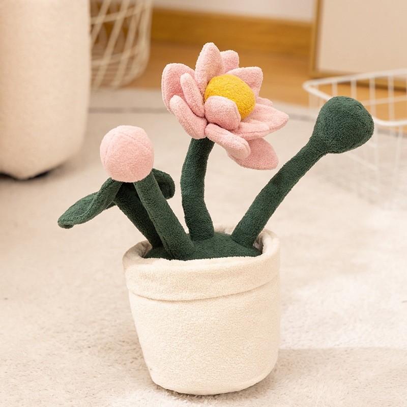 Tulips Roses Peach Blossoms Lotus Flowers Plush Potted Plant Toy For Kids Gift