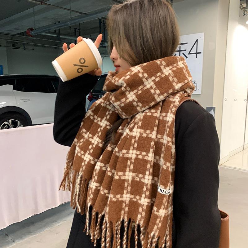 Maillard Plaid Scarf Women's Winter High Sense Versatile Thickened Warm Thin Shawl Dual-purpose Couple