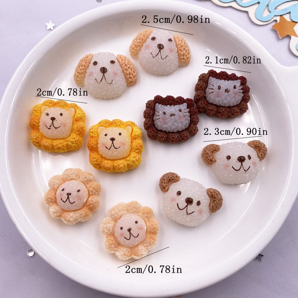 10pcs Mixed Resin Kawaii Colorful Dog Cat Head Figurines Flat back Cabochon Stone DIY Scrapbook Decor Jewelry Crafts Accessories