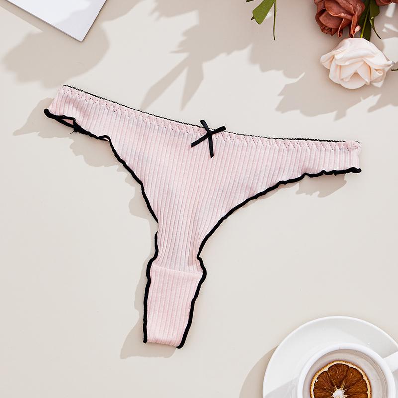 3Pcs Women's Thong Low-rise Panties Solid Color Cotton Lingerie Sexy Thongs Fashion Casual Underwear Comfort Fit Women's Tangas