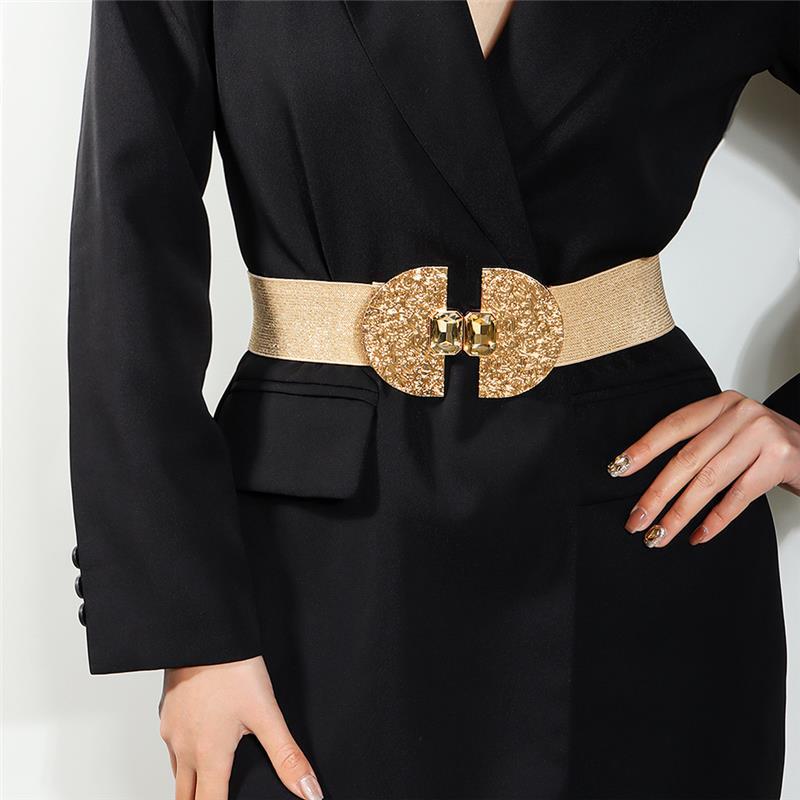 Mei Exaggerated belt - women's new elastic waist cincher with buckle and vintage black gemstone detail