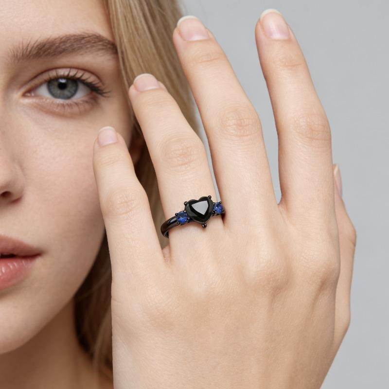 New European and American Love Heart Ring, Gun Black Ring Engagement Jewelry, Jewelry for Women