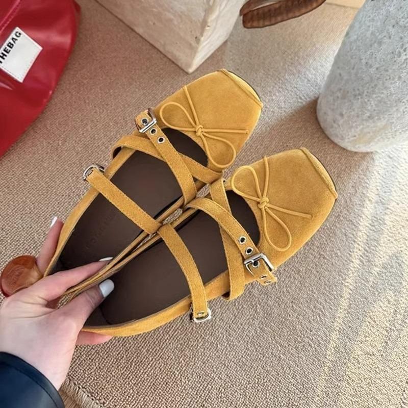 Fashion Hot Selling Spring 2025 Bowknot Flat Ballet Flats Women Casual Vintage Low Cut Rivet Embellished Flat Shoes Comfortable Slip-On