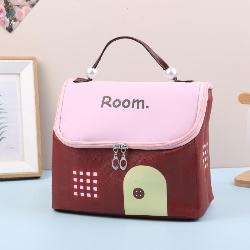 1 Pcs Dopamine Color Cute House Shape Makeup Bag Large Capacity Portable Makeup Storage Bag Cartoon Makeup Handbag