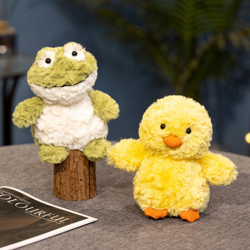Favorite Toy Yellow Curly Duck Frog Plush Toy Adorable Stuffed Plush Animals Companion Dolls Desktop Ornament Birthday Party Kids