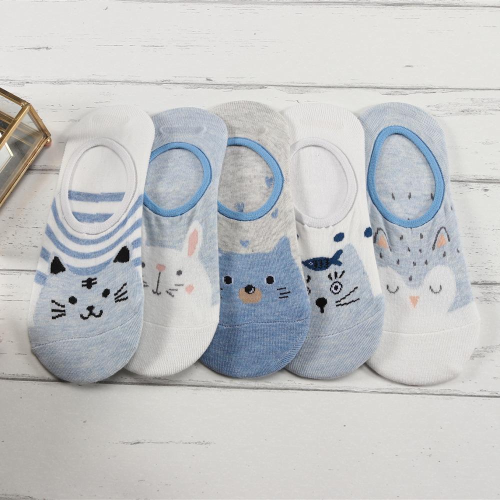 5 Pairs/lot Cute Harajuku Animal Socks Women Summer Korean Cat Bear Rabbit Funny Low Cut Ankle Sock