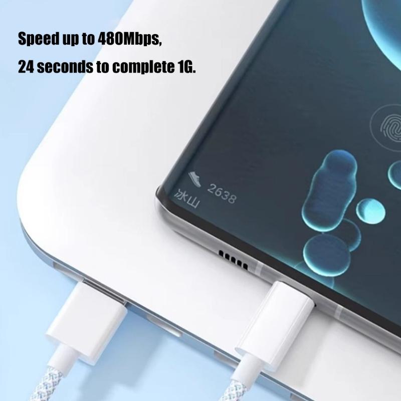 60W Fast Charging Cable Line USB C To USB C Braided Cord High Speed Data Sync Wire Suitable For S23/S22/S21+ Smartphone