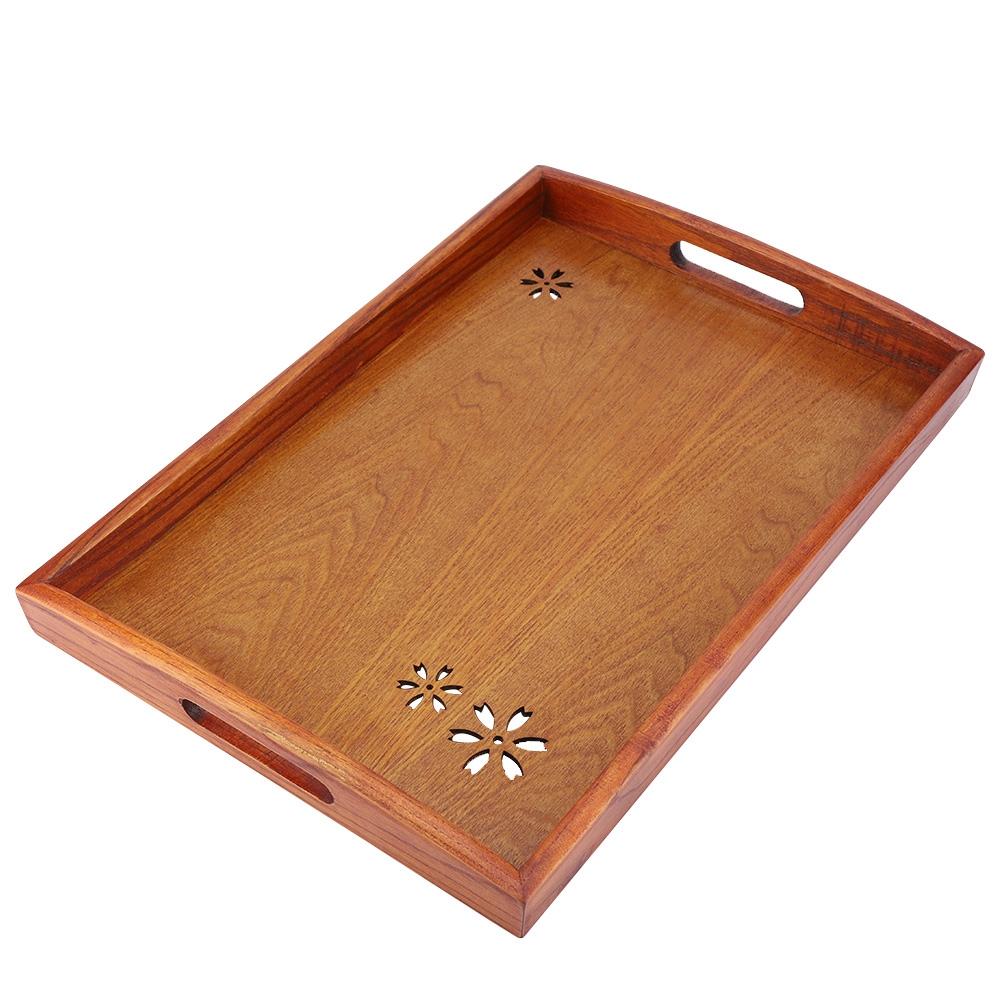 Light Rectangular Solid Wood Cherry Blossom Tea Tray Coffee Fruit Food  Serving Plate Home
