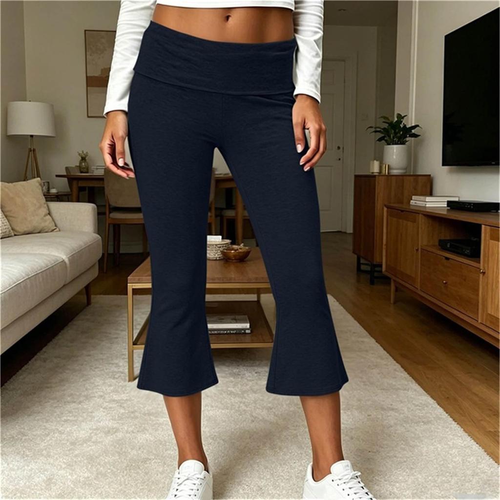 Women's Low- Yoga Pants with Flare Bell Bottom and Fold-Over Waist, for Yoga, Gym, and Casual Wear